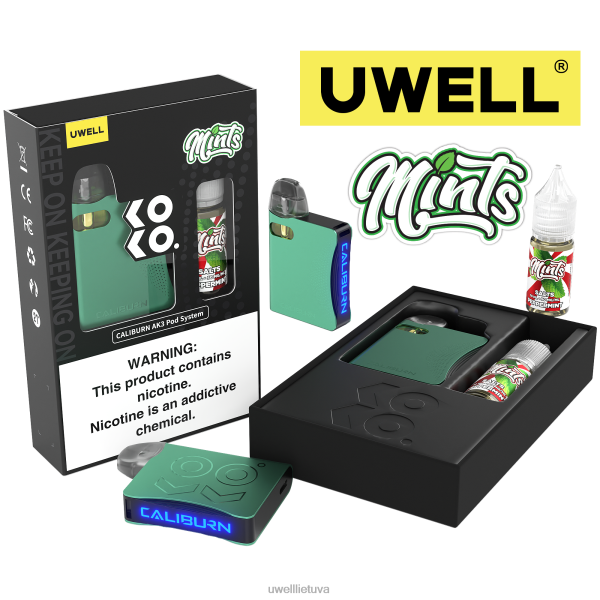 UWELL Best Vape - UWELL CALIBURN AK3 rinkinys + a3s 0,8ohm ankštys (x2) + tėčio garai 10ml druskos 50mg VF6ZZ240 crl: pilka/flv: rūgštus arbūzas braškių 50mg