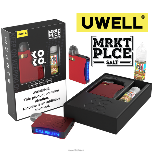 UWELL Online Shop - UWELL CALIBURN AK3 rinkinys + a3s 0,8ohm ankštys (x2) + tėčio garai 10ml druskos 50mg VF6ZZ245 crl: raudona/flv: Fuji kriaušė mangouogė