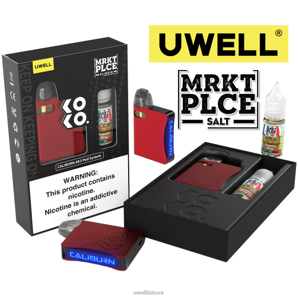 UWELL Vape Flavours - UWELL CALIBURN AK3 rinkinys + a3s 0,8ohm ankštys (x2) + tėčio garai 10ml druskos 50mg VF6ZZ244 crl: red/flv: draudžiamos uogos 50mg